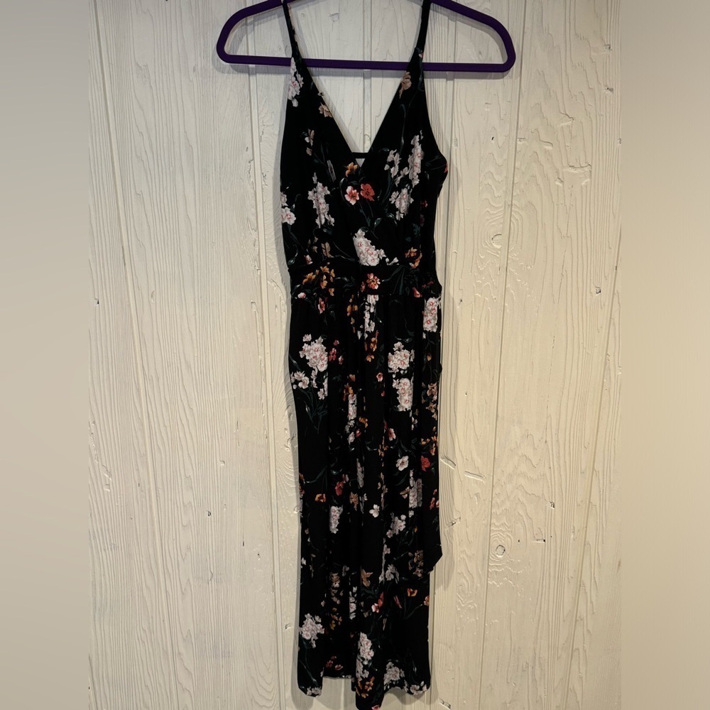 Kaileigh Black Floral Wide Leg Ankle/Cropped Jumpsuit, S